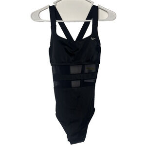 Nike Women's Mesh Solid Edge V-Back One Piece Swimsuit